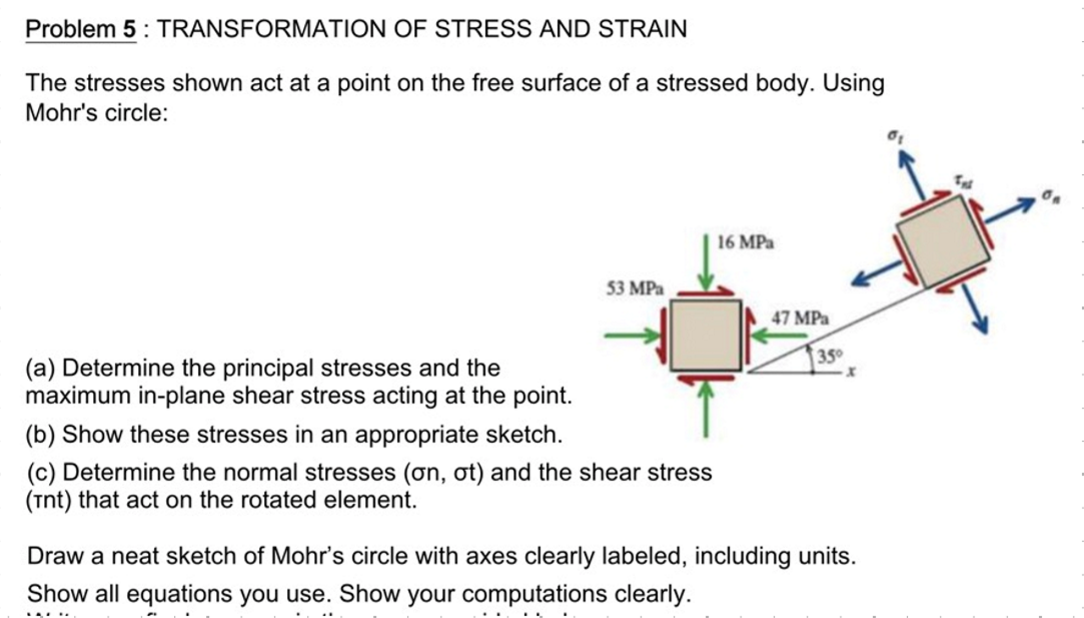 Problem 5 : TRANSFORMATION OF STRESS AND STRAIN