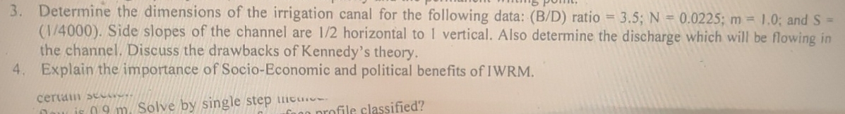 Determine the dimensions of the irrigation canal