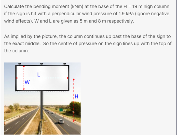 Calculate the bending moment ( k N m ) at the