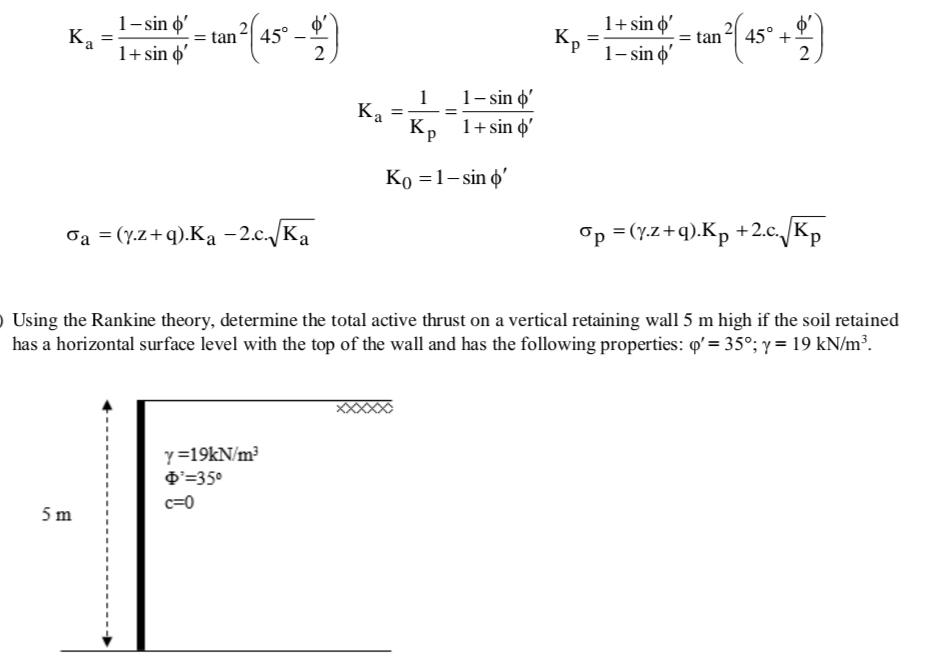 K a = 1 - s i n ' 1 + s i n ' = t a n 2 ( 4 5 - '