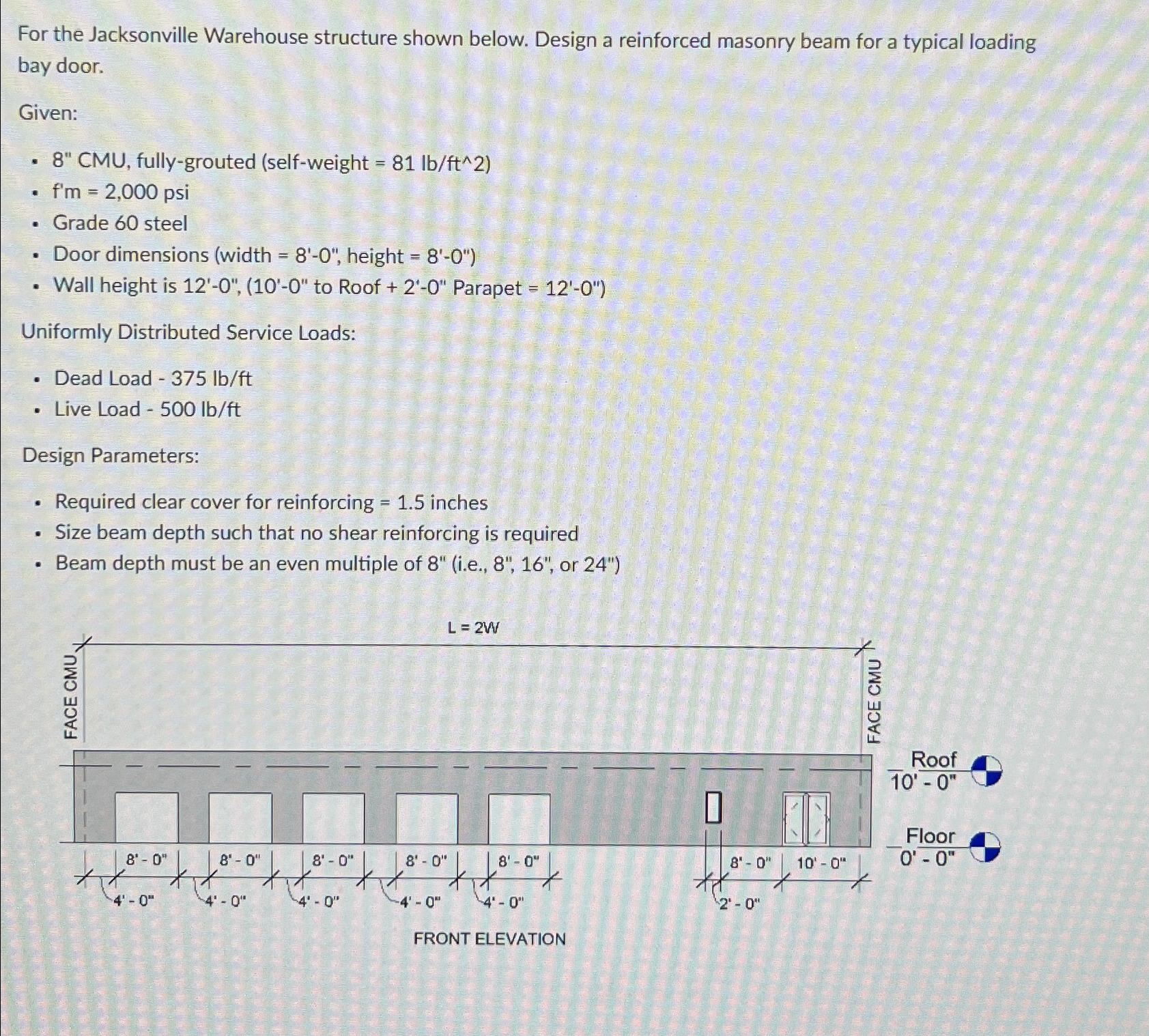 For the Jacksonville Warehouse structure shown