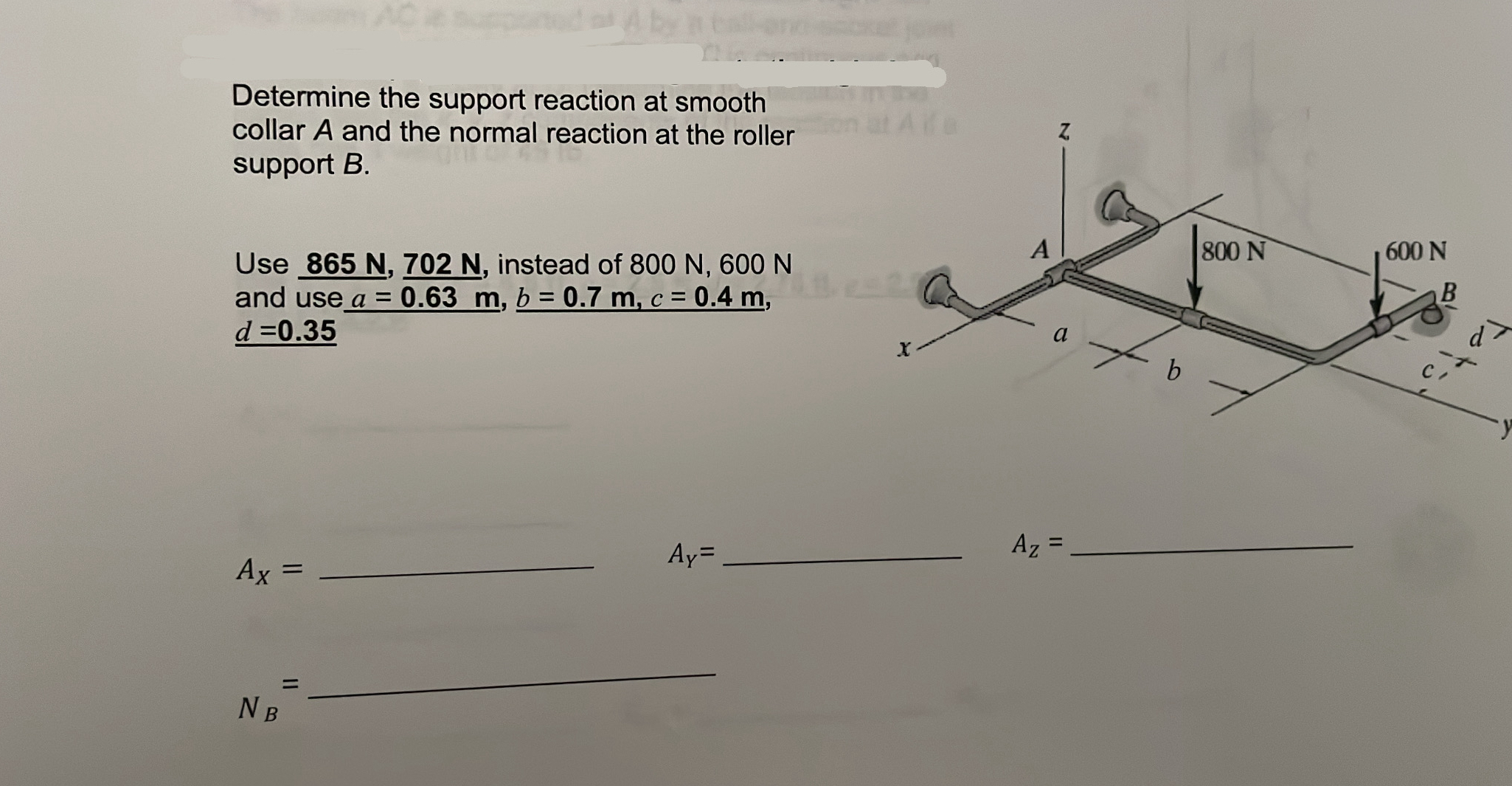 Determine the support reaction at smooth collar A