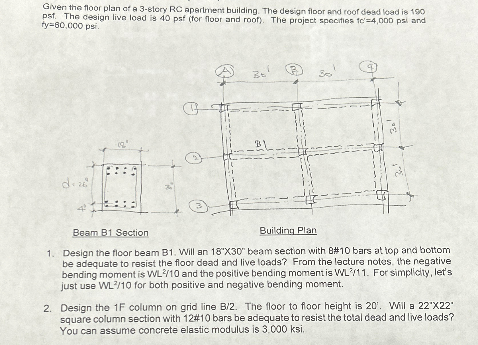 Given the floor plan of a 3 - story RC apartment