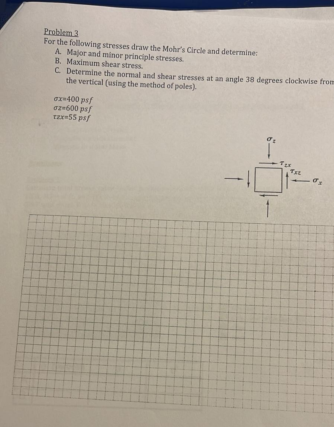 Problem 3 For the following stresses draw the