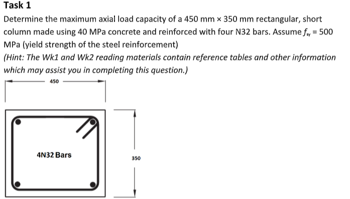 Task 1 Determine the maximum axial load capacity