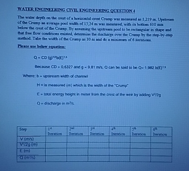 WATER FNGINEERING CTYTL ENGTNFERTNG QUESTION 4