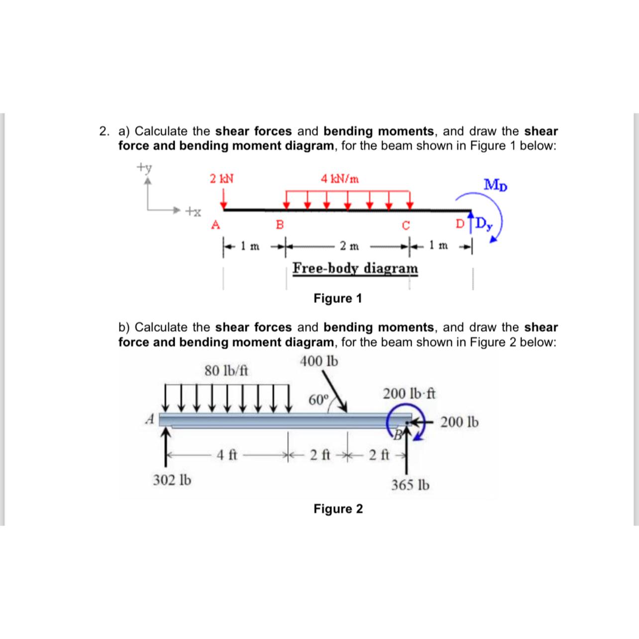 a ) Calculate the shear forces and bending