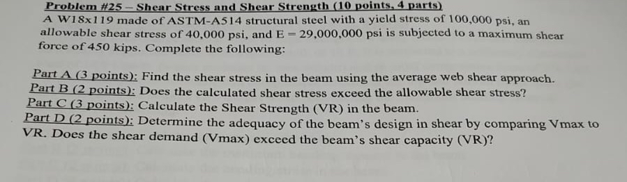Problem # 2 5 - Shear Stress and Shear Strength (