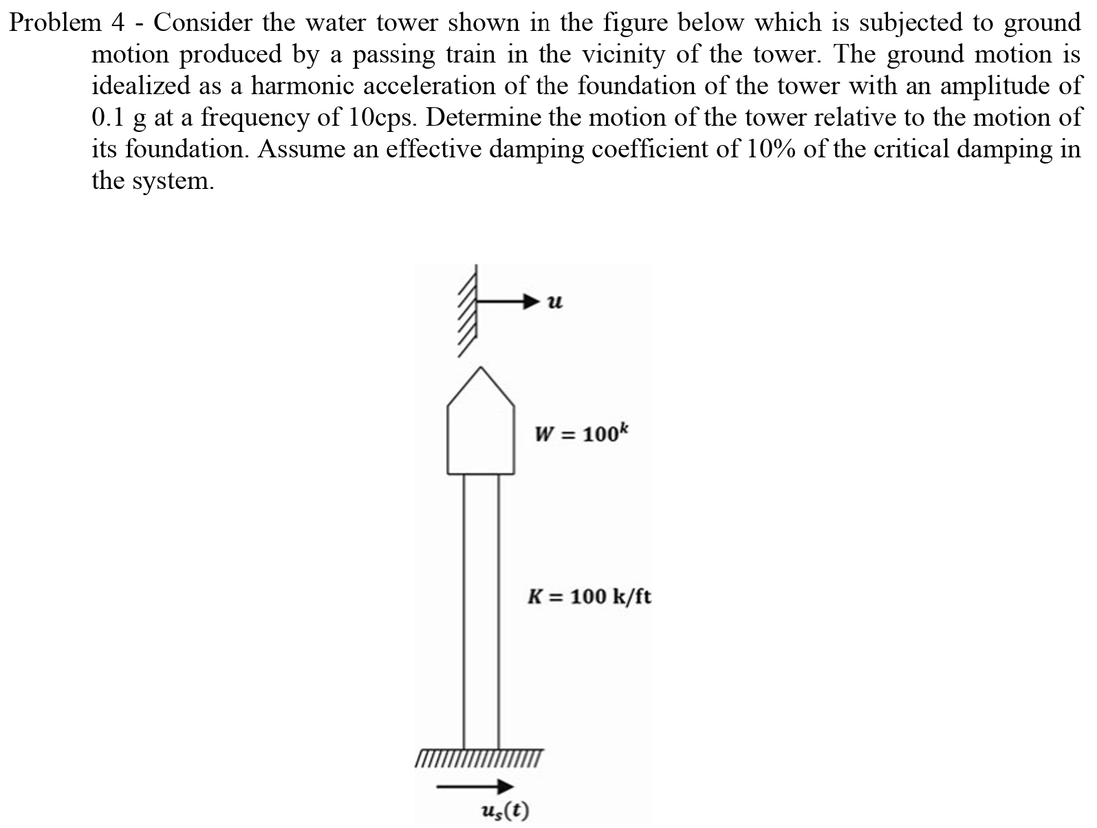 Problem 4 - Consider the water tower shown in the