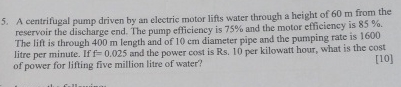 A centrifugal pump driven by an electric motor