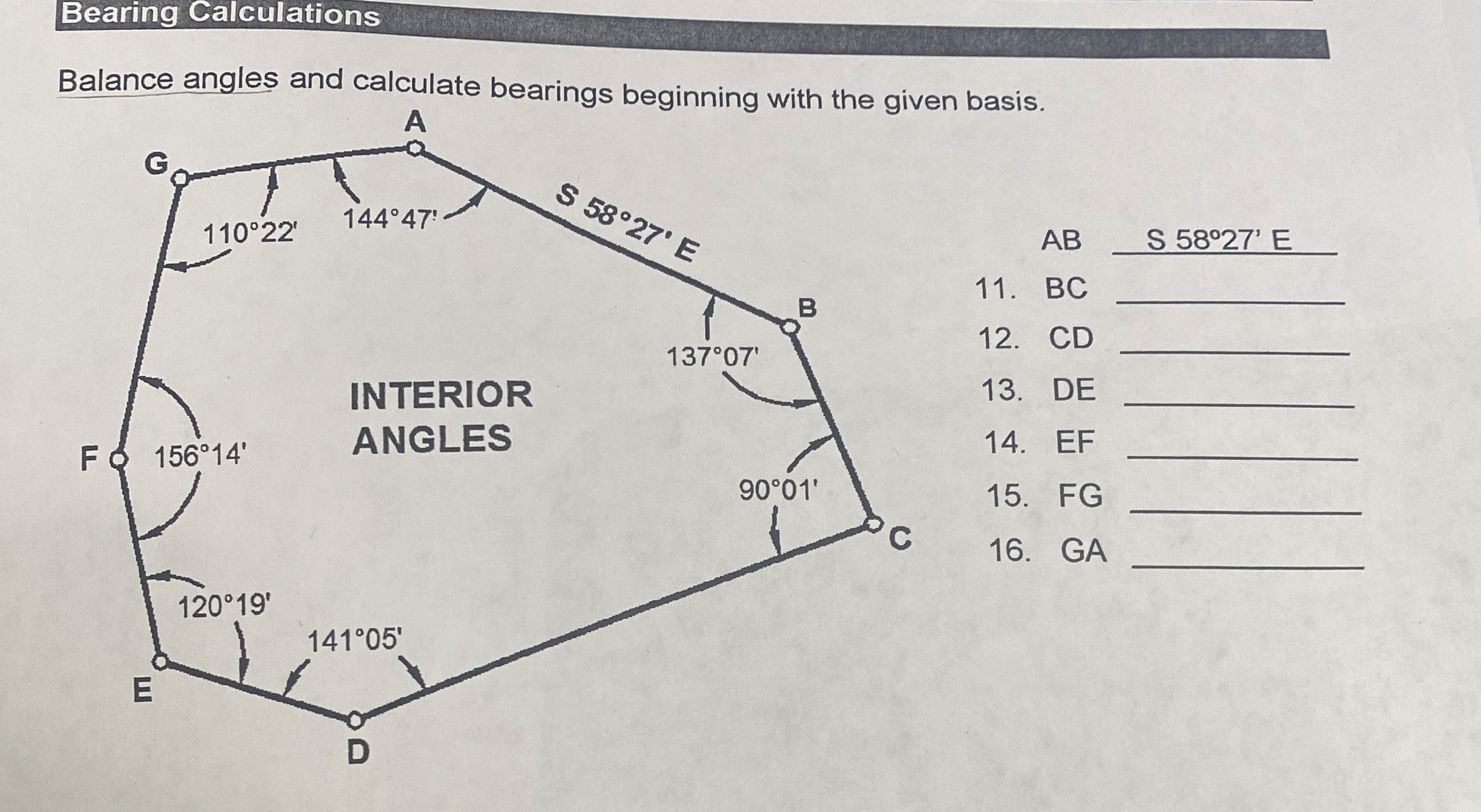 Bearing Calculations Balance angles and calculate