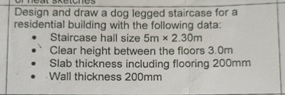 Design and draw a dog legged staircase for a