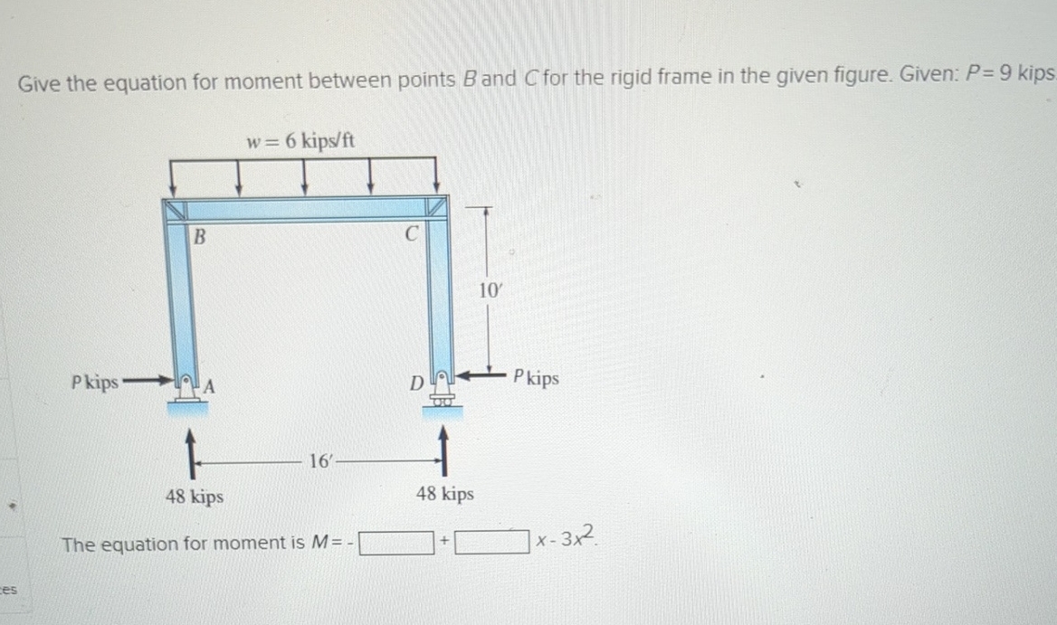 Give the equation for moment between points B and