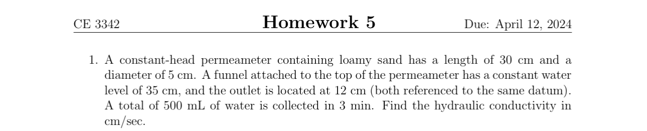 CE 3 3 4 2 Homework 5 Due: April 1 2 , 2 0 2 4 A