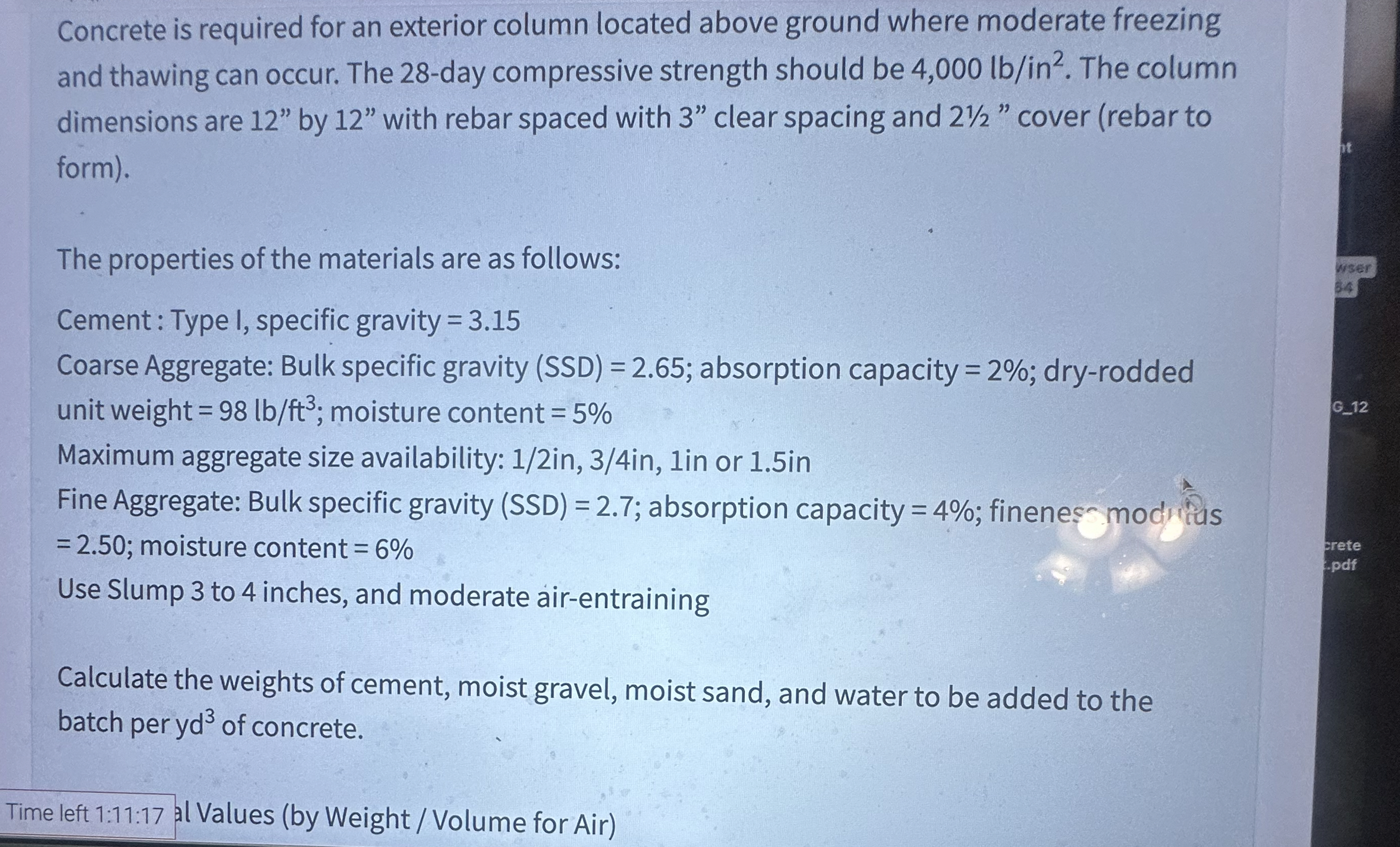 Concrete is required for an exterior column