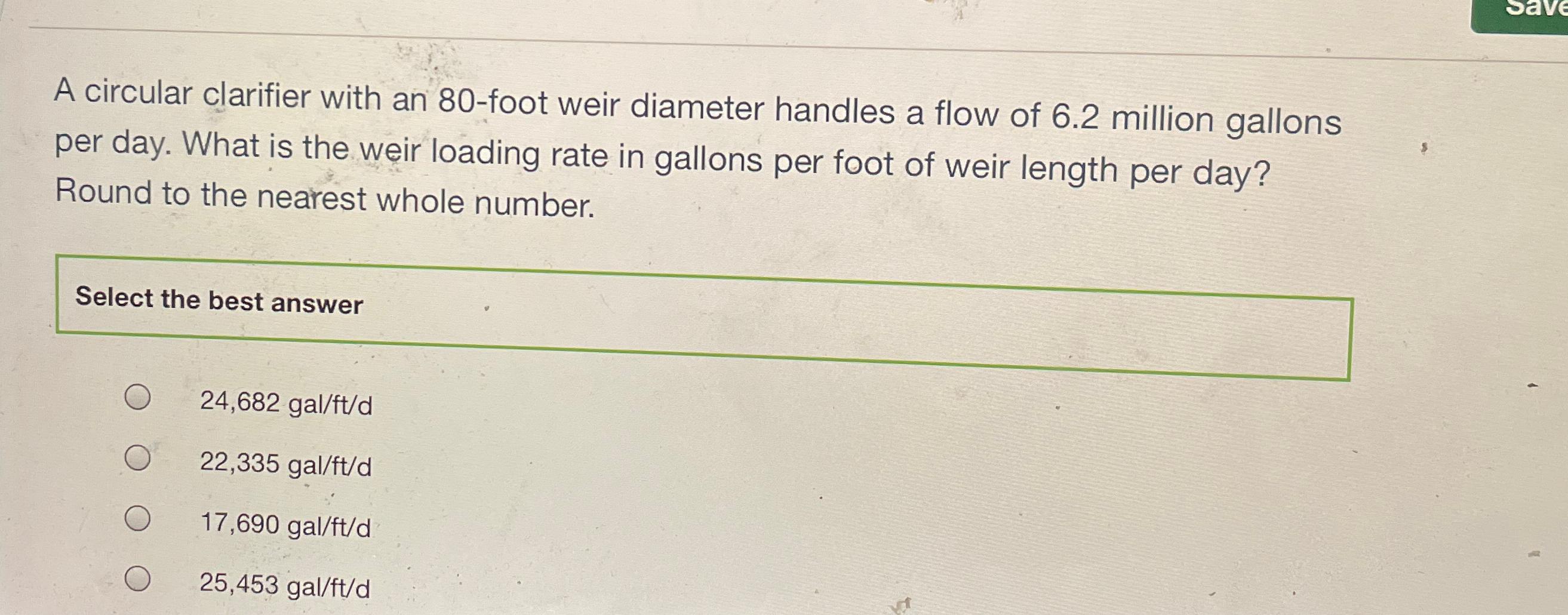 A circular clarifier with an 8 0 - foot weir