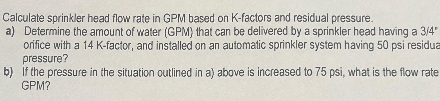 Calculate sprinkler head flow rate in GPM based