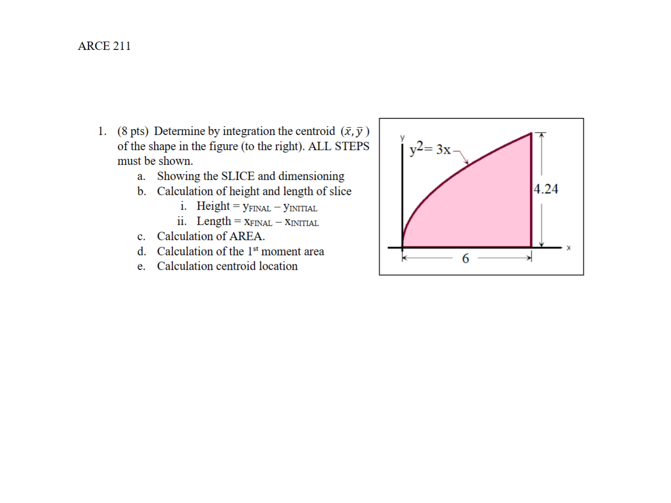 ( 8 pts ) Determine by integration the centroid (
