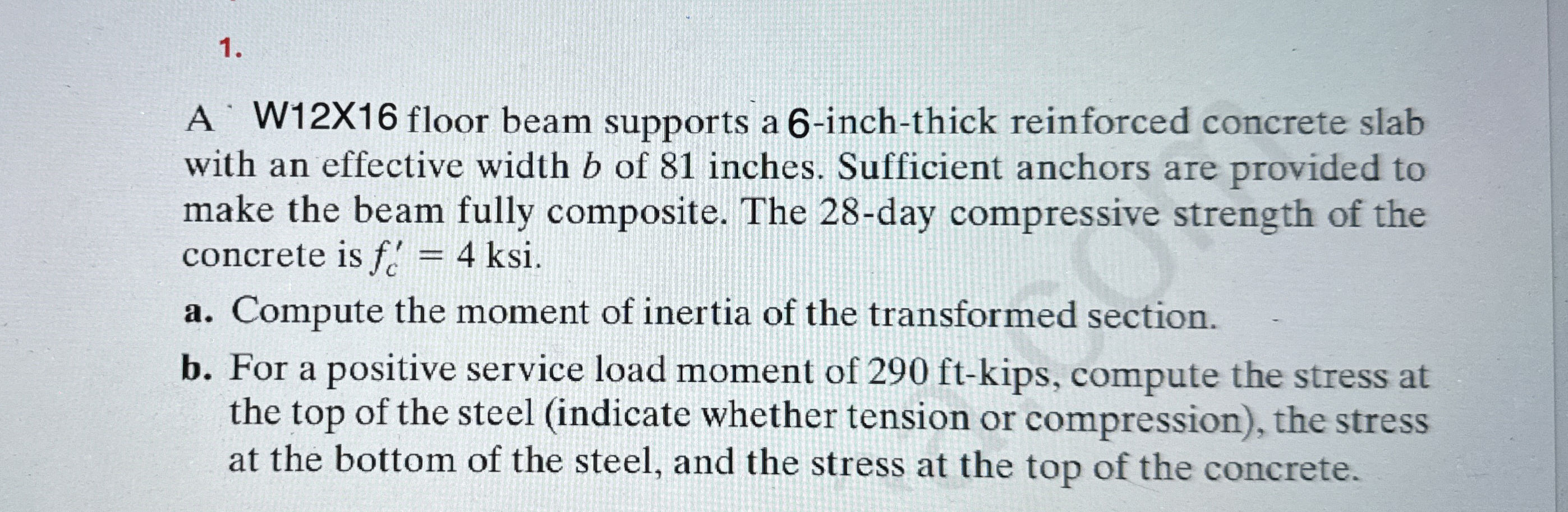 A W 1 2 X 1 6 floor beam supports a 6 - inch -