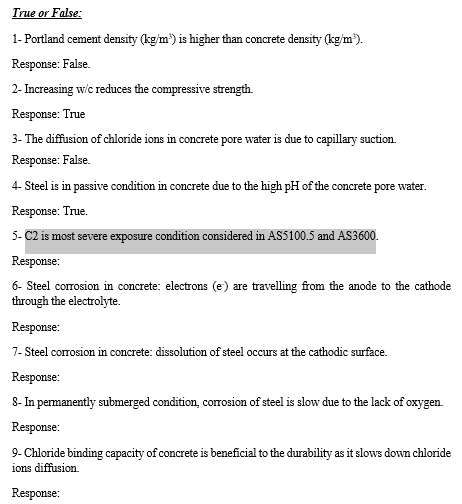 True or False: 1 - Portland cement density ( k g