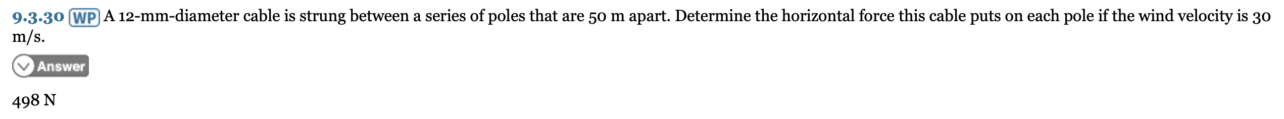 A 1 2 - mm - diameter cable is strung between a