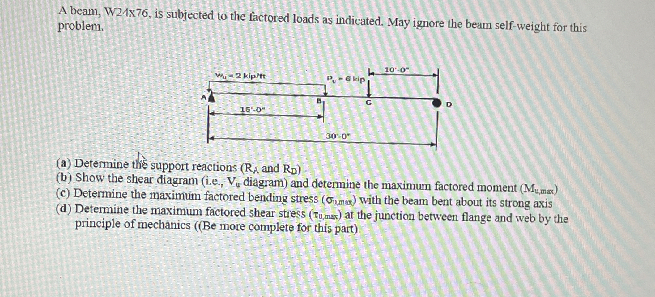A beam, W 2 4 x 7 6 , is subjected to the