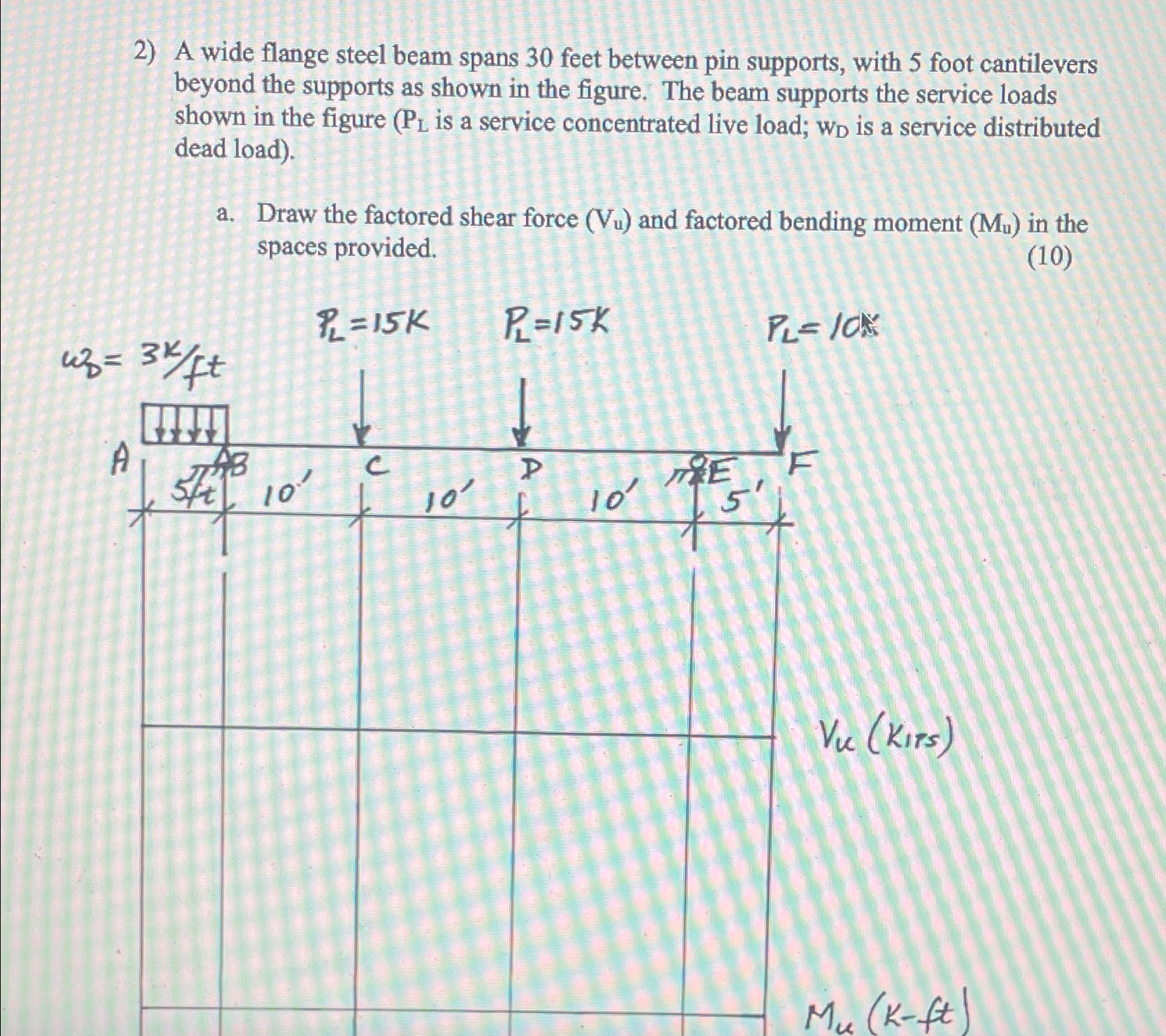 A wide flange steel beam spans 3 0 feet between
