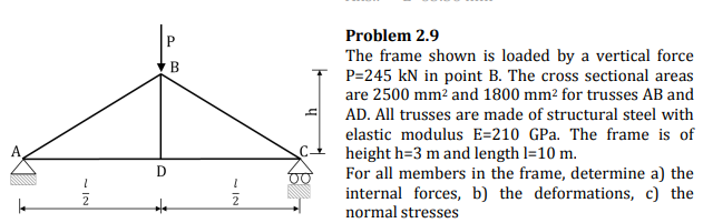 Problem 2 . 9 The frame shown is loaded by a