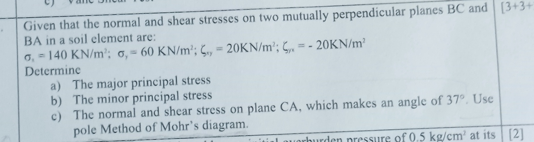 Given that the normal and shear stresses on two