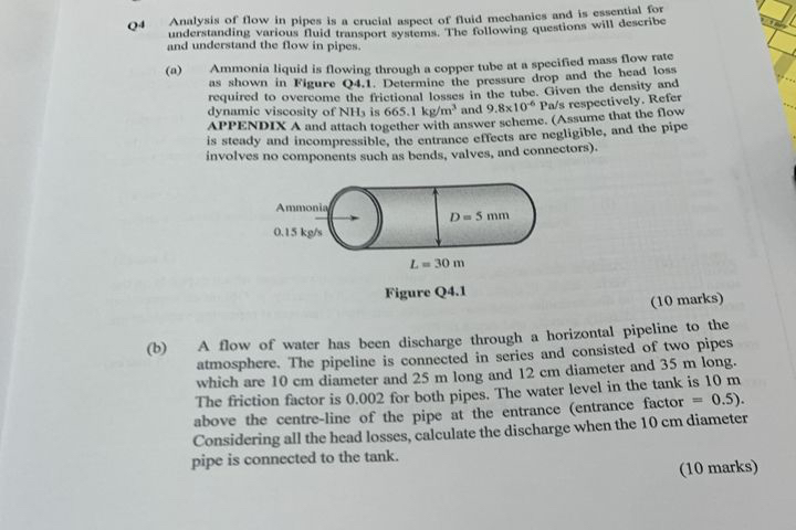 Q 4 Analysis of flow in pipes is a crucial aspect