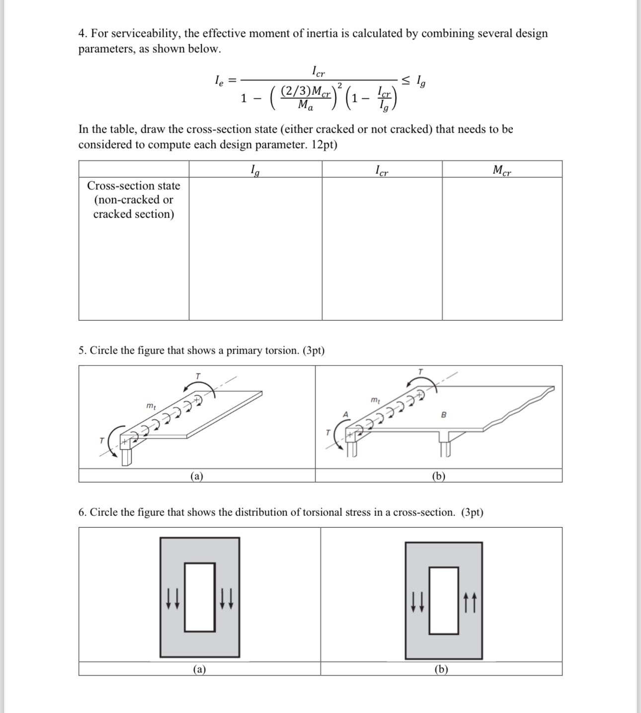 For serviceability, the effective moment of