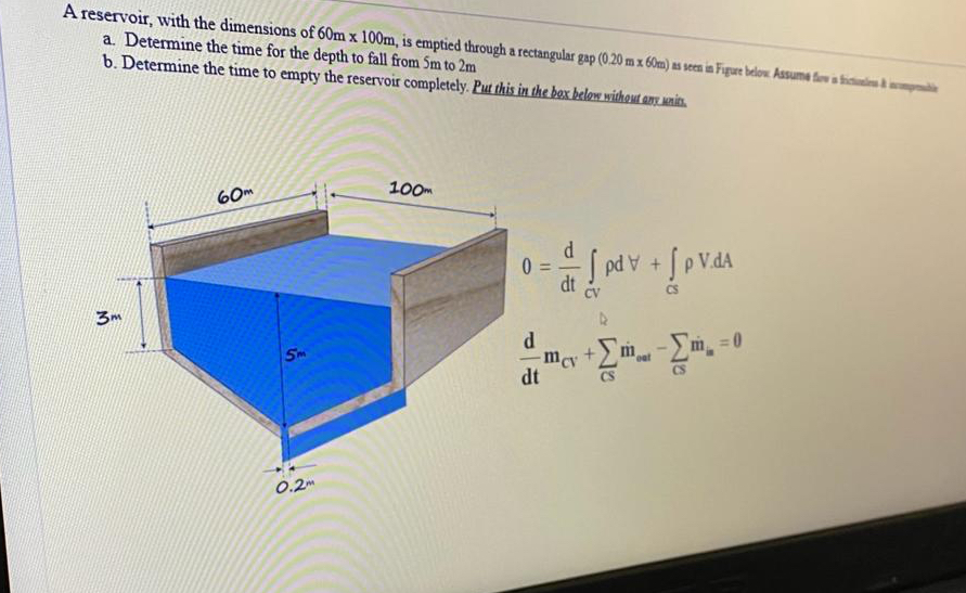 a . Determine the time for the depth to fall from