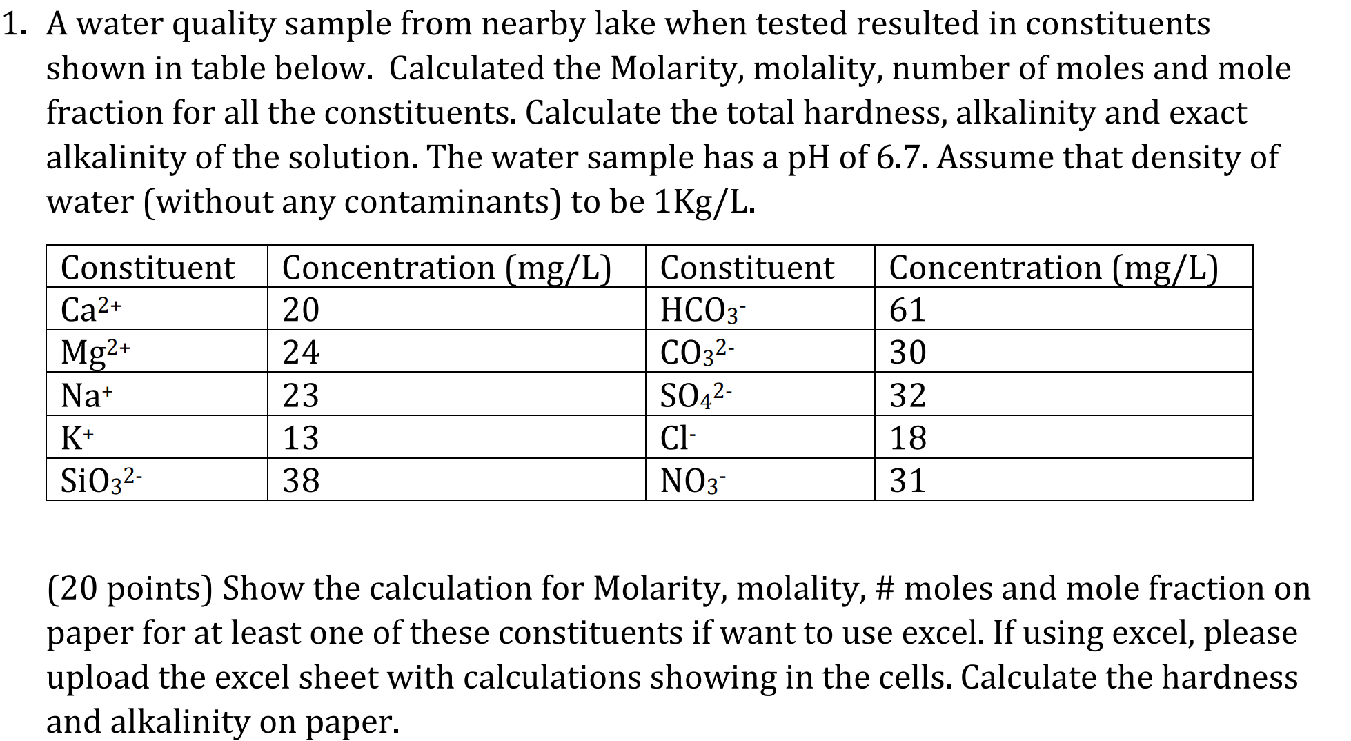 ( 2 0 points ) 1 ) Calculate the constants on