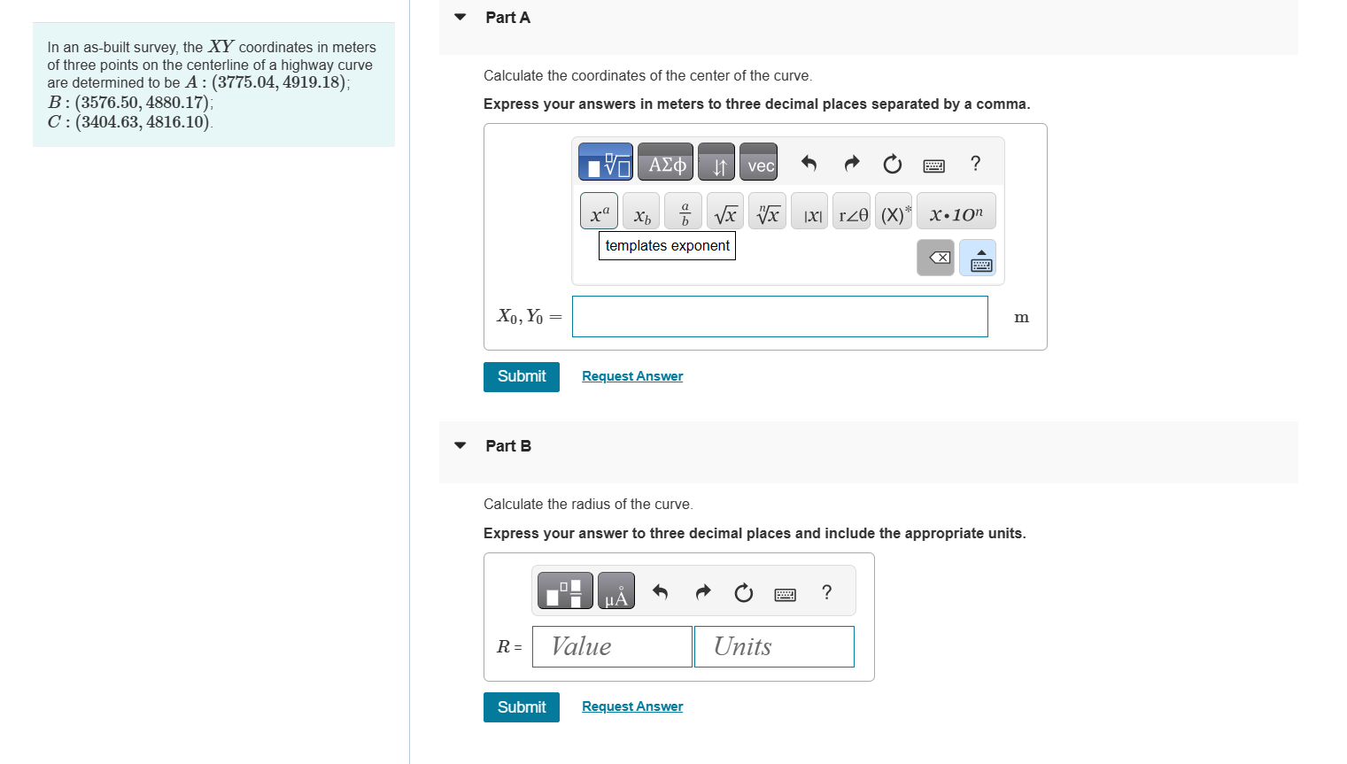 Part A In an as - built survey, the x Y