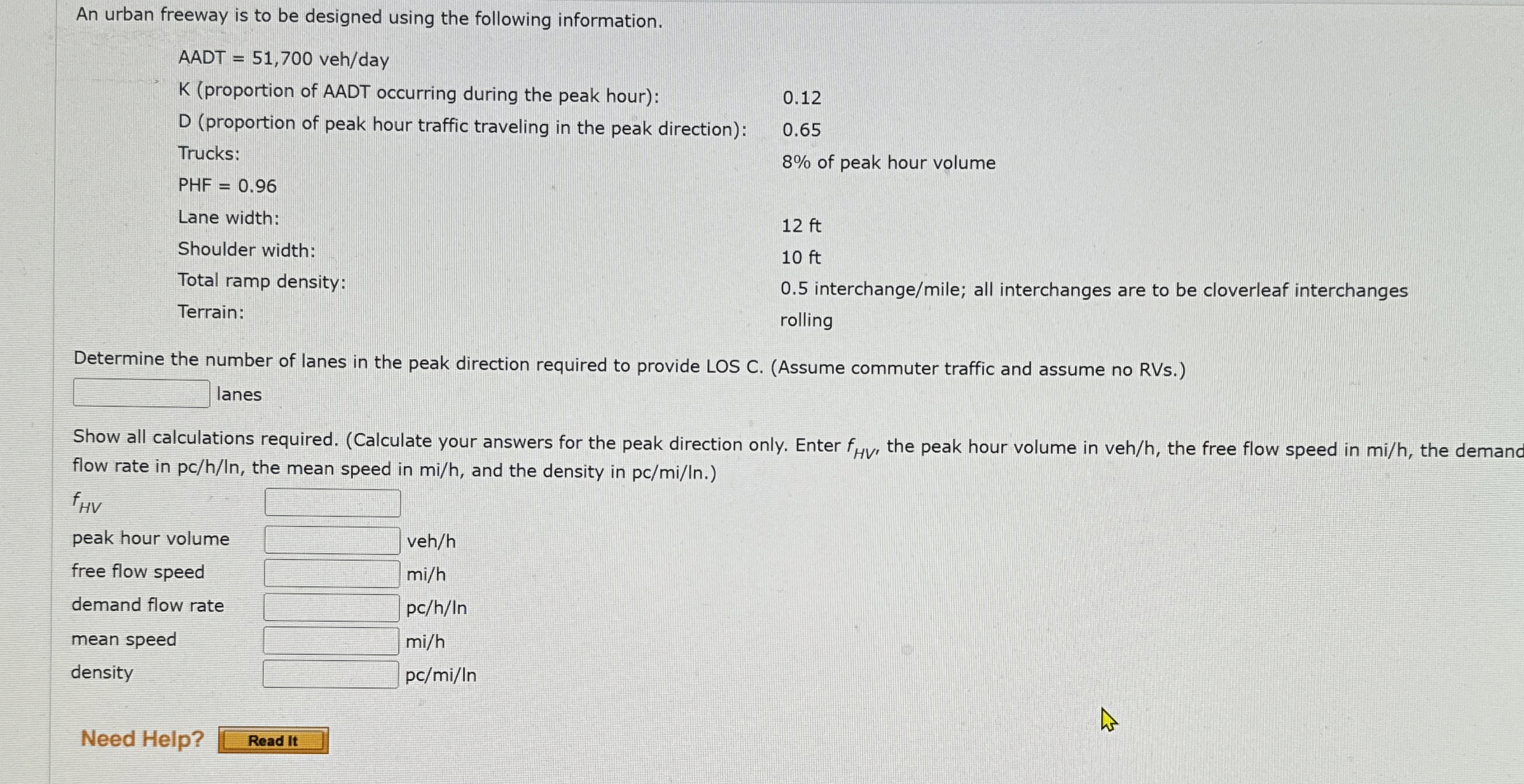 An urban freeway is to be designed using the