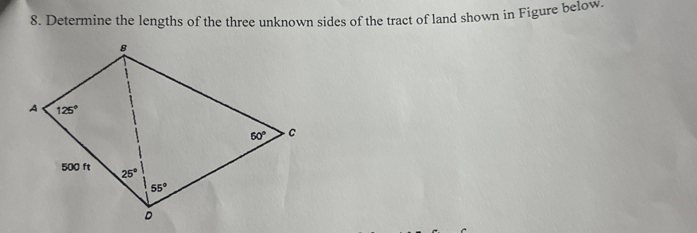Determine the lengths of the three unknown sides