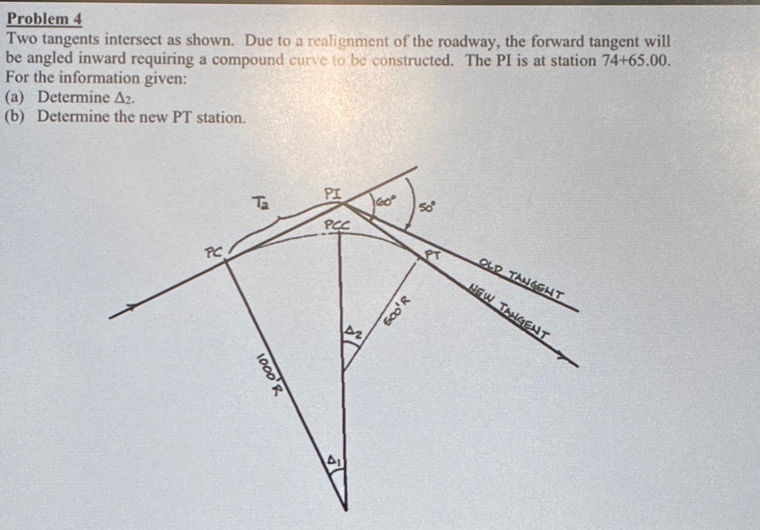 Problem 4 Two tangents intersect as shown. Due to