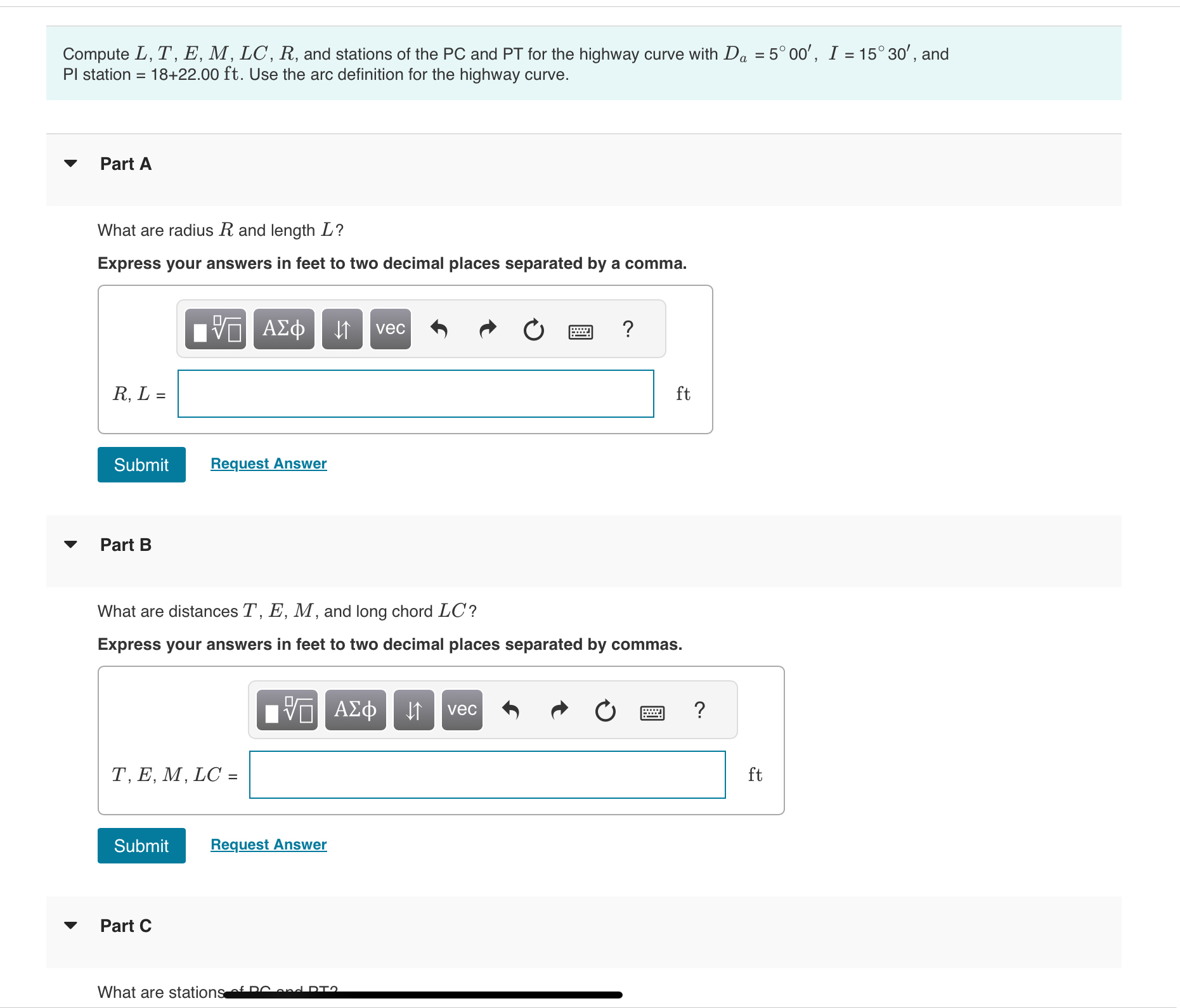 Compute L , T , E , M , L C , R , and stations of