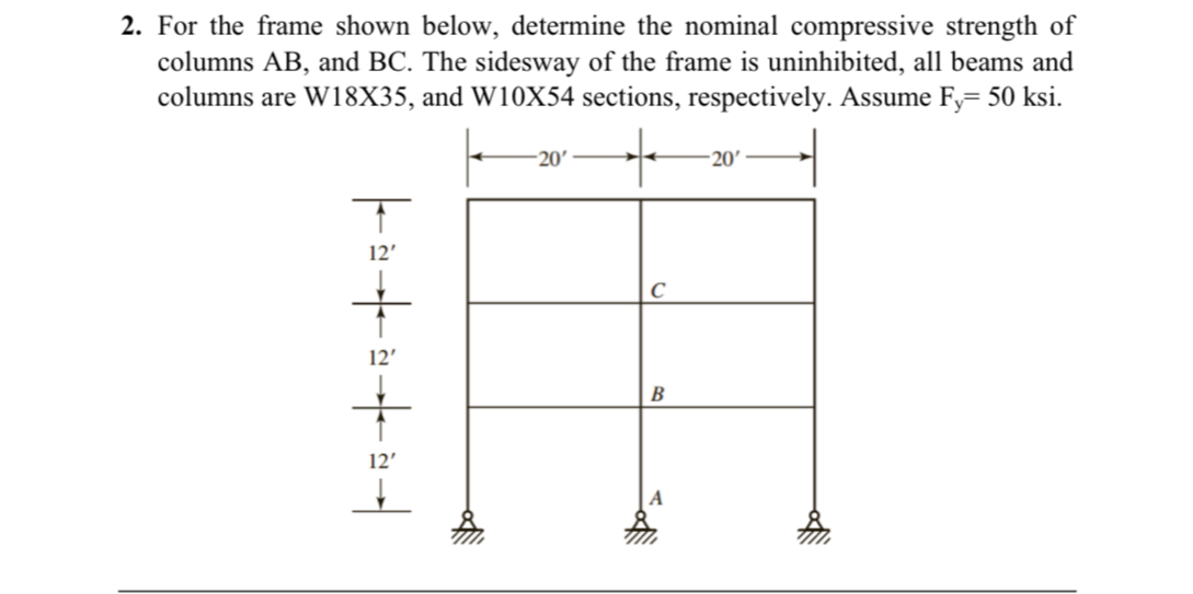 For the frame shown below, determine the nominal