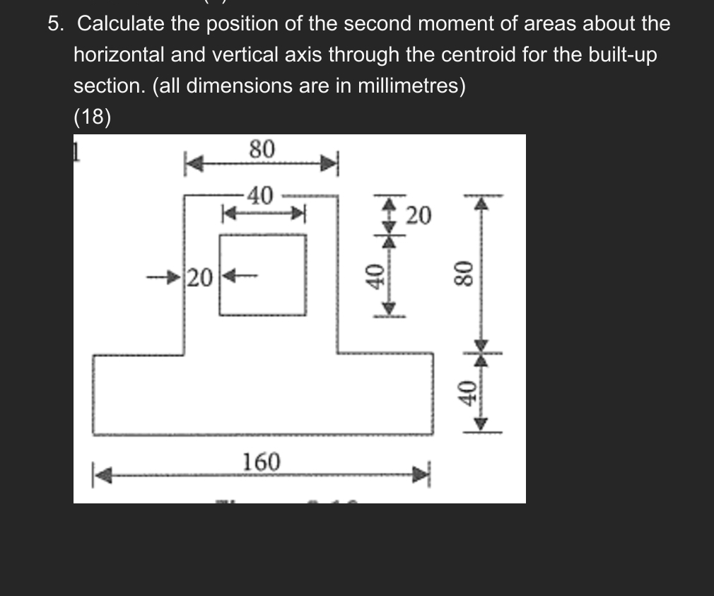 Calculate the position of the second moment of