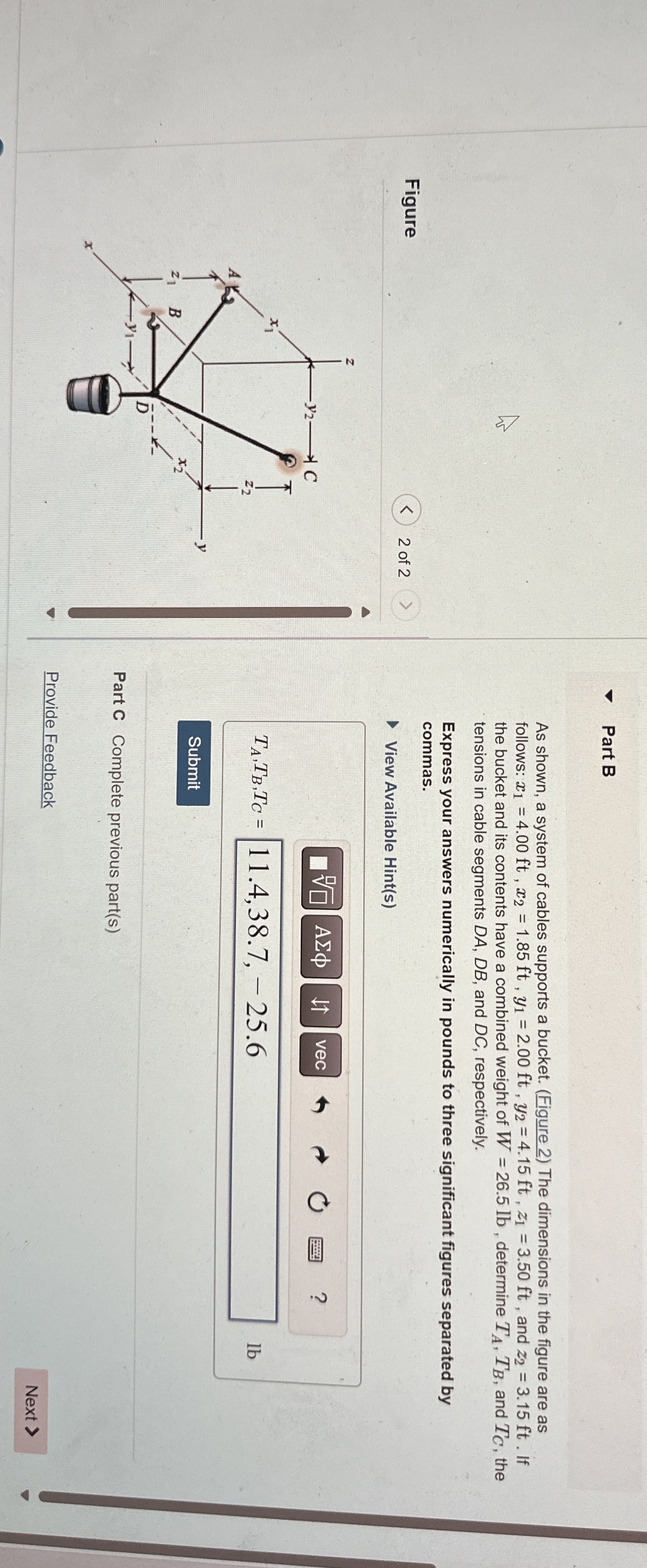 Part B As shown, a system of cables supports a