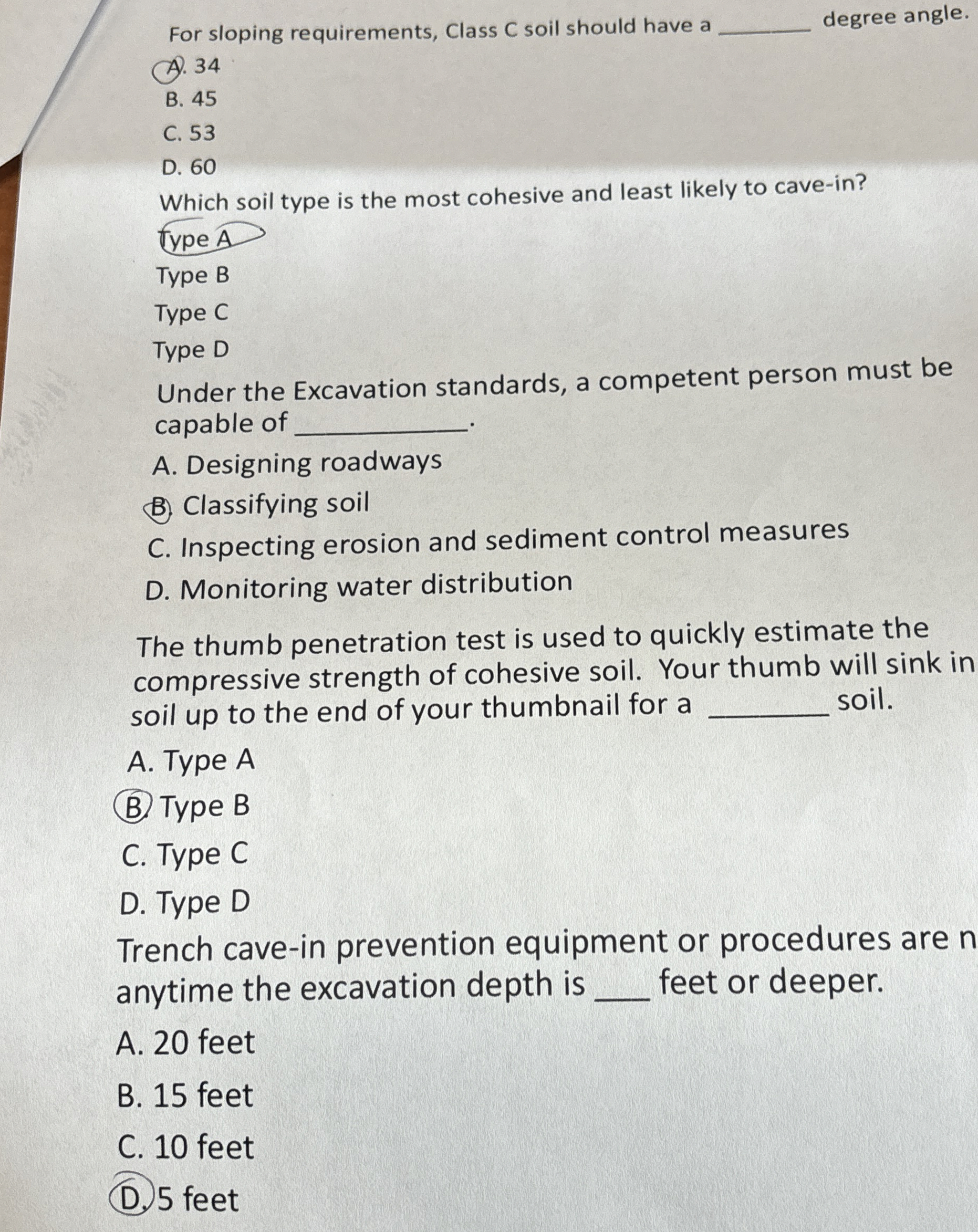 For sloping requirements, Class C soil should