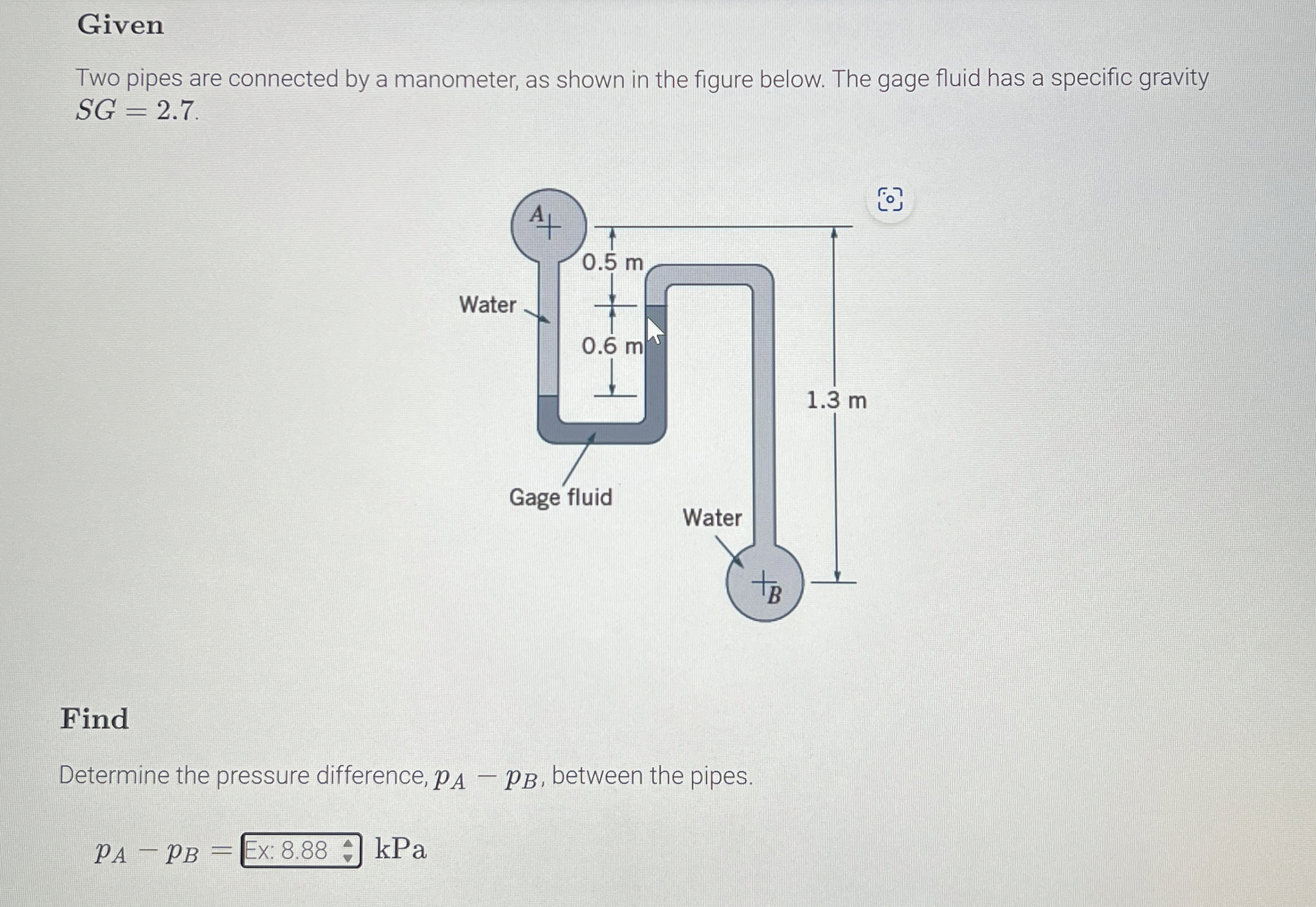 Given Two pipes are connected by a manometer, as