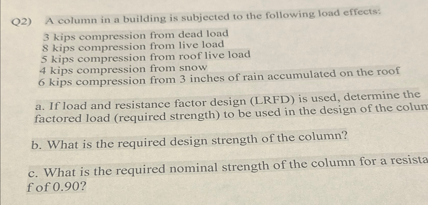 Q 2 ) A column in a building is subjected to the