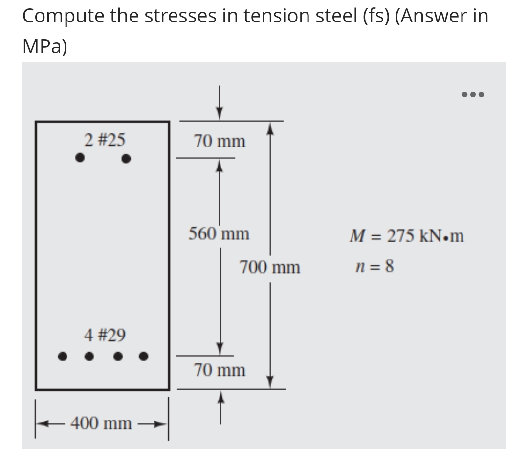 Compute the stresses in tension steel ( fs ) (