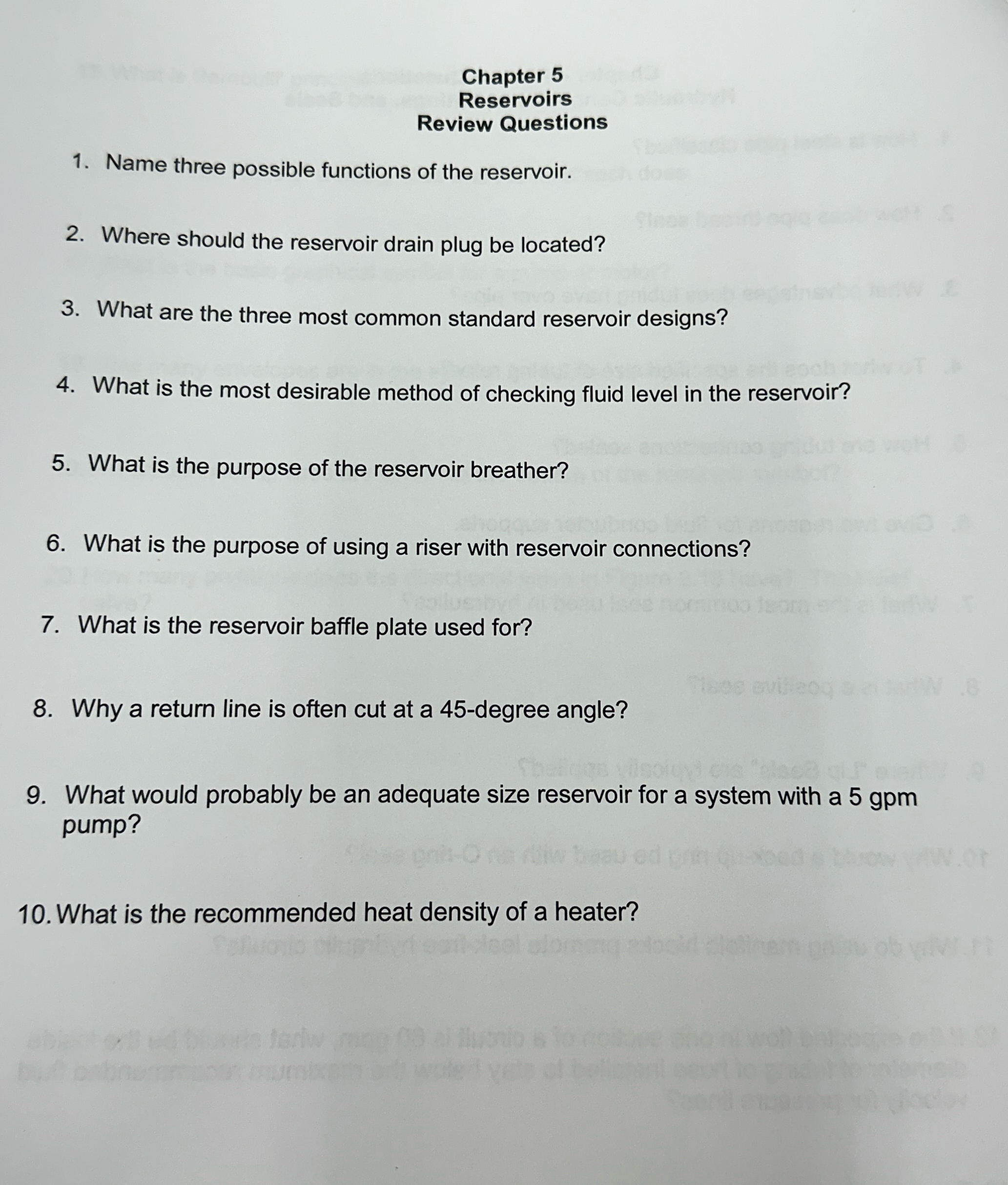 Chapter 5 Reservoirs Review Questions Name three