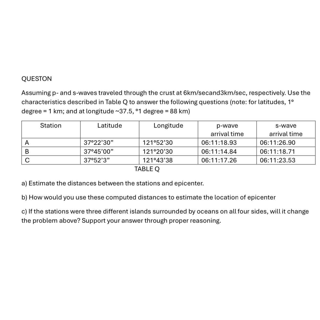 QUESTON Assuming p - and s - waves traveled