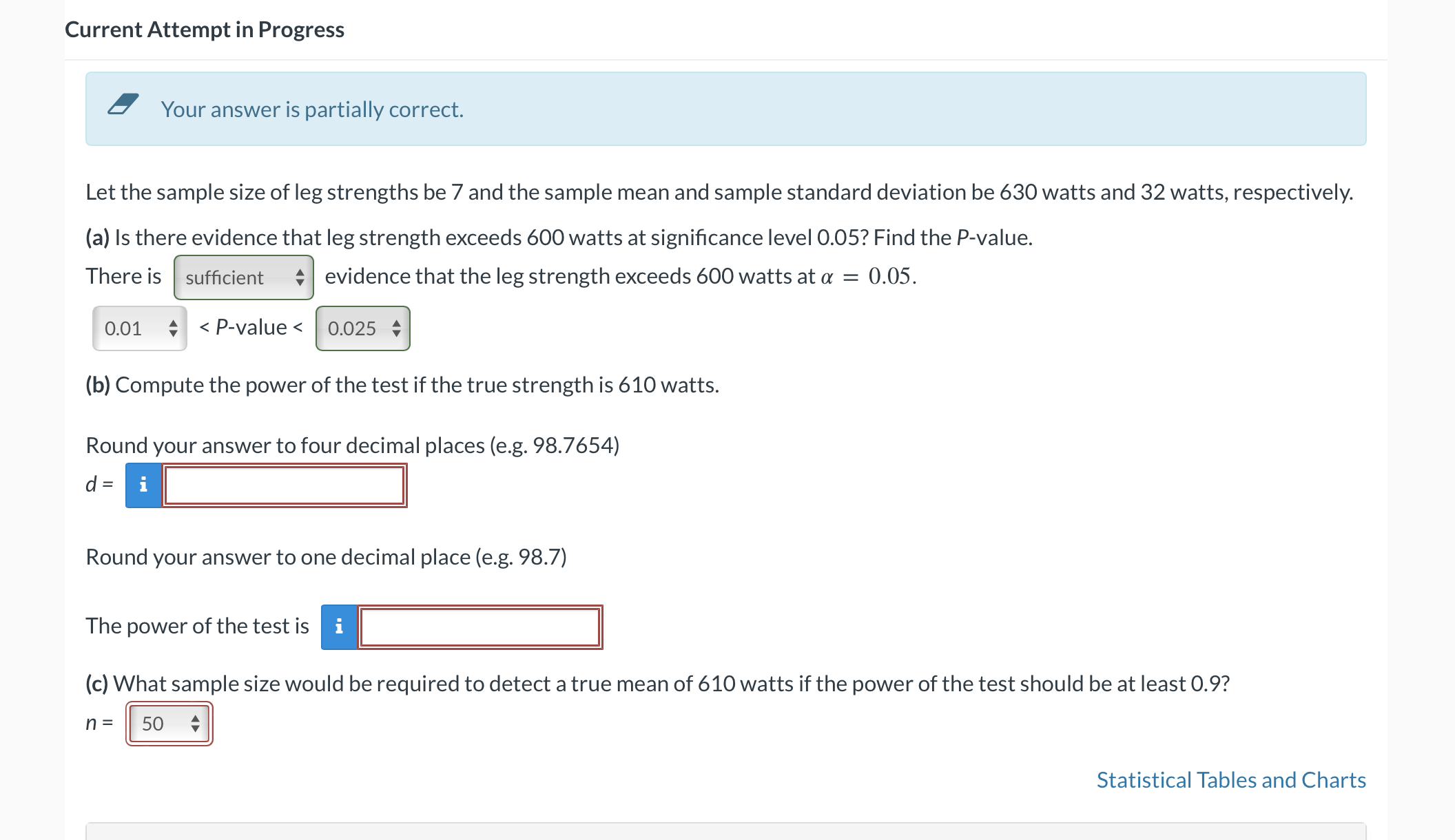 Your answer is partially correct. Let the sample