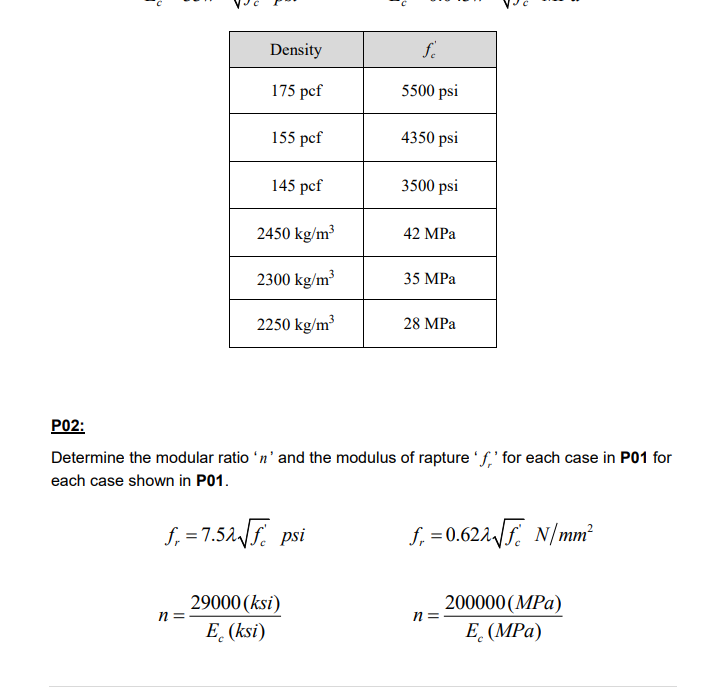 P 0 2 : Determine the modular ratio ' n ' and the