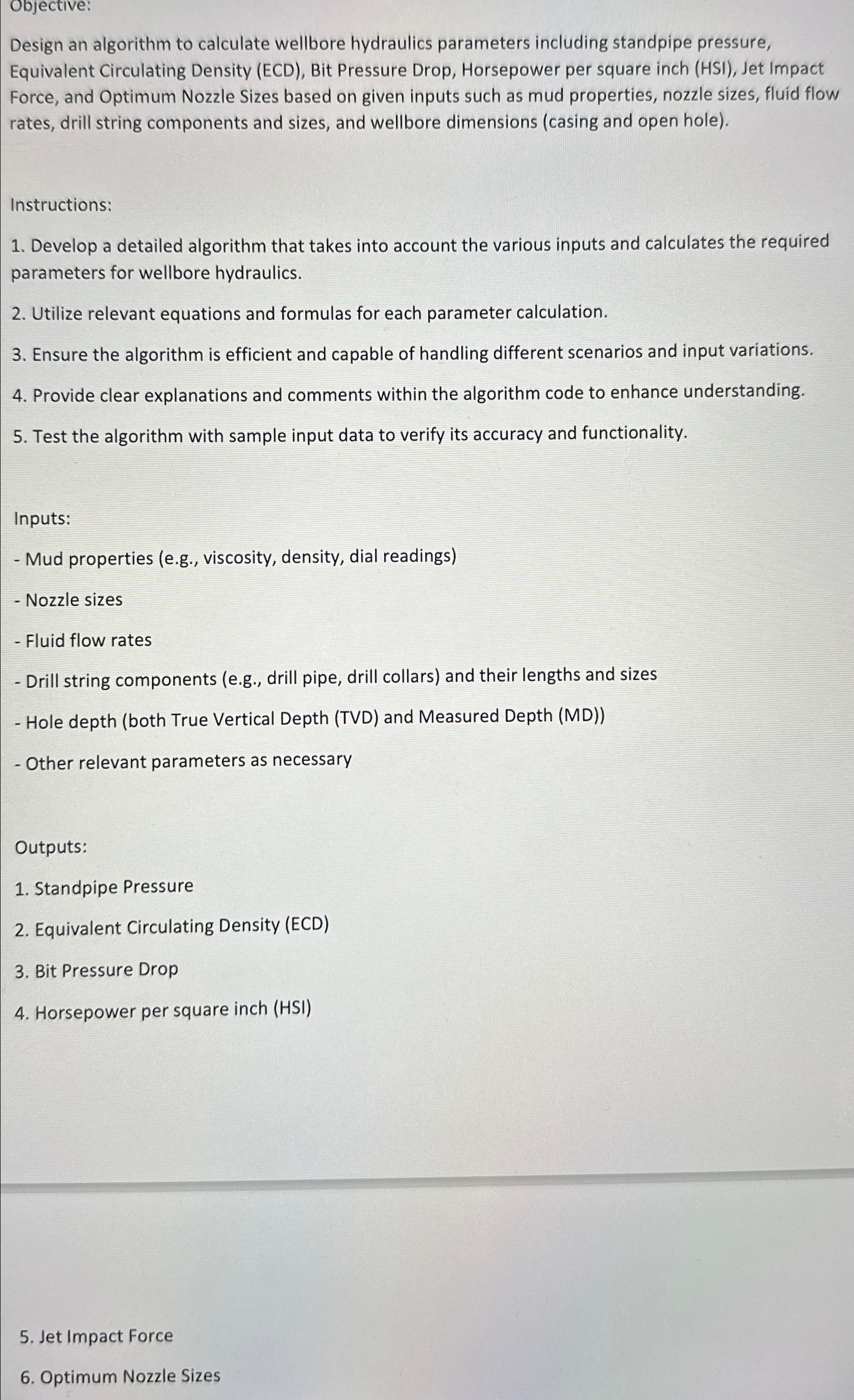 Objective: Design an algorithm to calculate